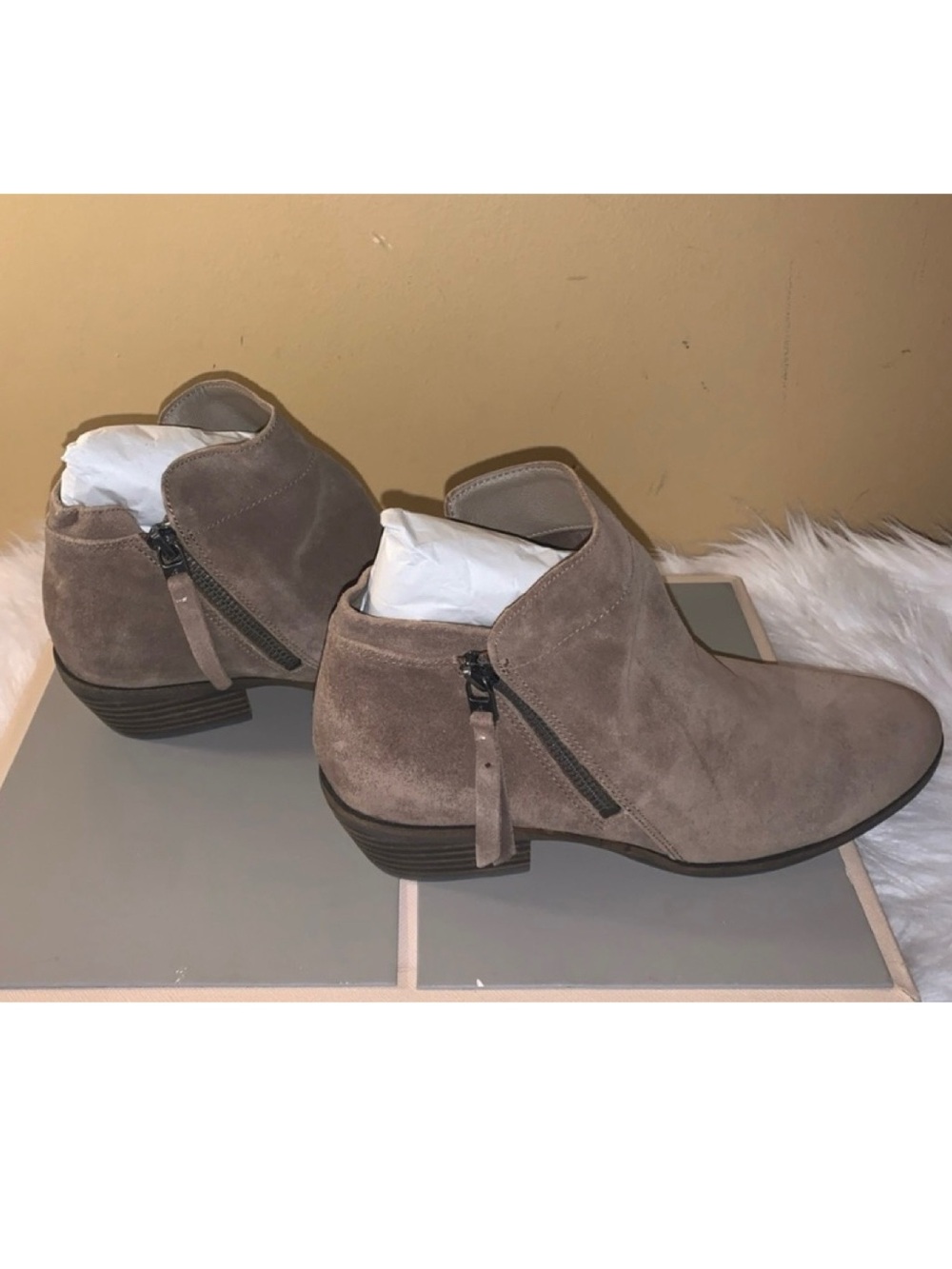 Sam Edelman Packer Boots Taupe Suede Leather Double Zip Bootie NWT 8